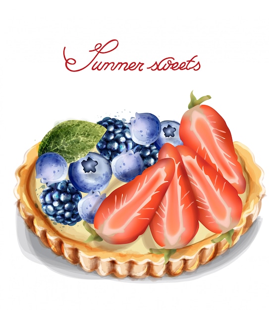 Tartelette aux fruits à l&#39;aquarelle