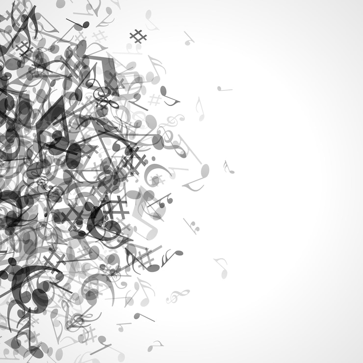 Vecteur tas abstrait de notes grises vector clipart conception musicale explosive avec mélodie symphonique musique classique et moderne