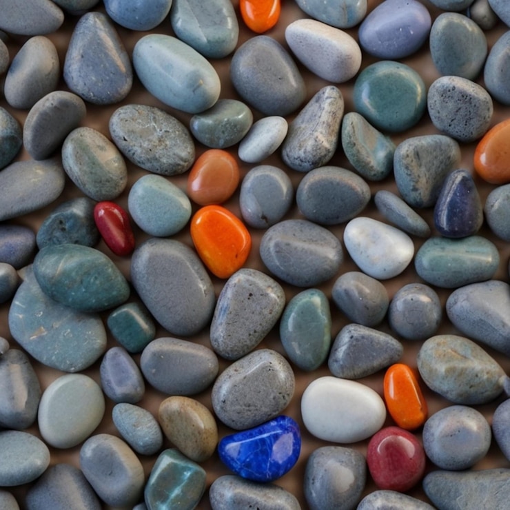 Vecteur un tas de roches colorées avec un objet en forme d'étoile bleue au milieu