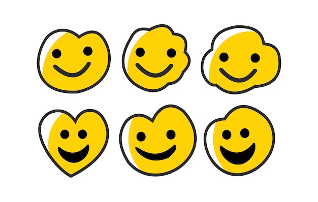 Un tas de visages souriants avec un qui dit heureux.