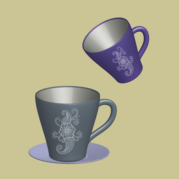 Vecteur tasse 3d avec thé chaud et lait ou cappuccino et latte boisson réaliste americano et expresso