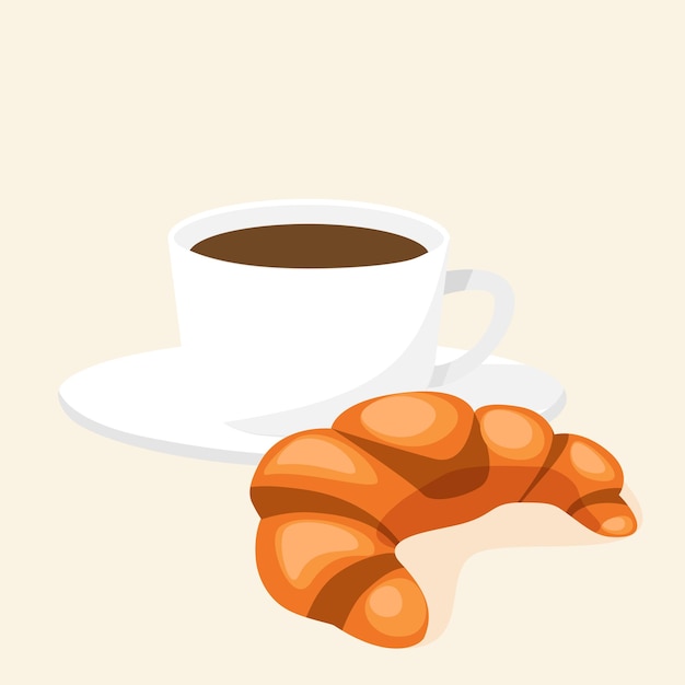 Tasse blanche de café et croissant