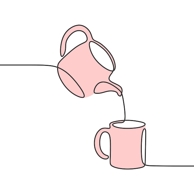 Tasse à Café Avec Belle Femme Dessin Continu Dessin Au Trait Unique