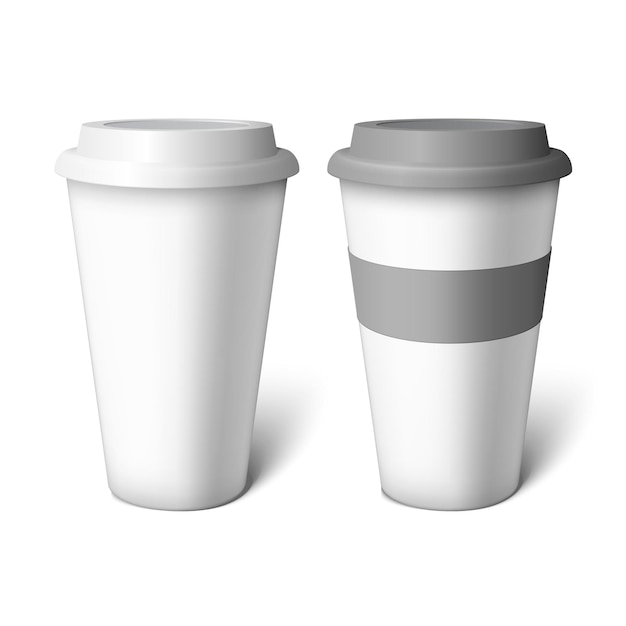 Vecteur tasse à café blanche de maquette. tasse blanche et blanche avec rayure grise