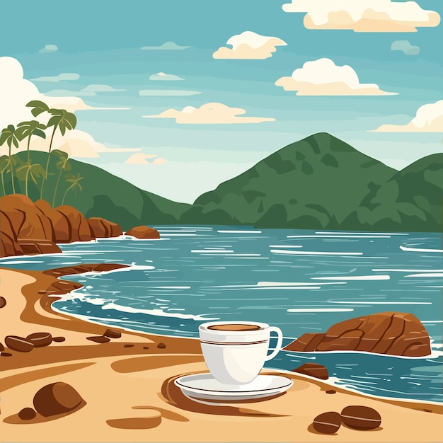 Tasse De Café Chaud Dans Une Illustration De Paysage