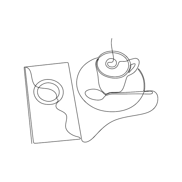 Vecteur tasse café dame dessin continu dessin au trait unique