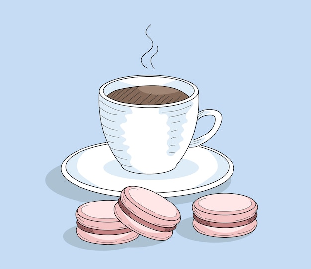 Tasse De Café Dessinée à La Main Avec Croquis De Macarons