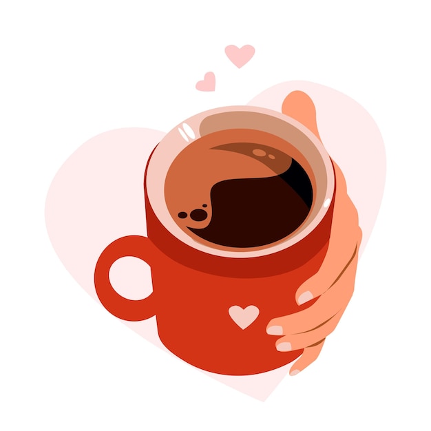 Une tasse de café à la main Affiche de petit-déjeuner Concept de carte postale avec petit-déjeuner