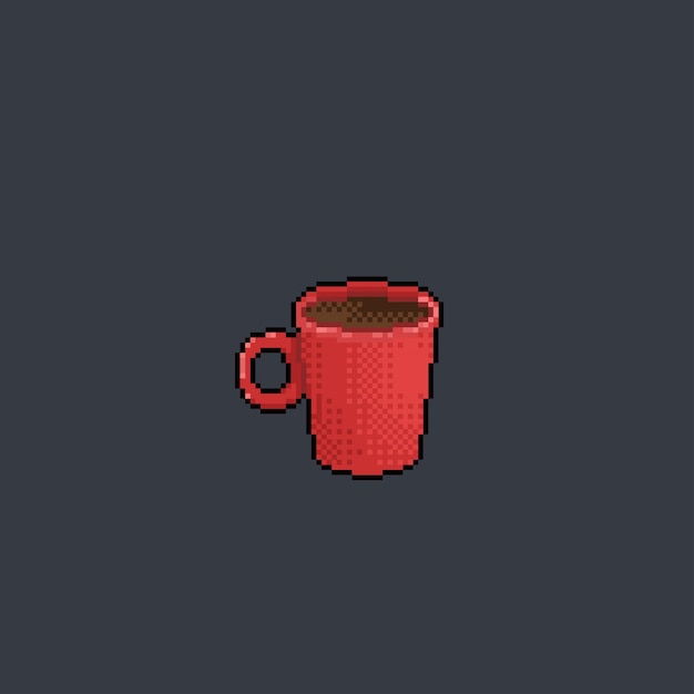 Tasse De Café Rouge Dans Un Style Pixel Art