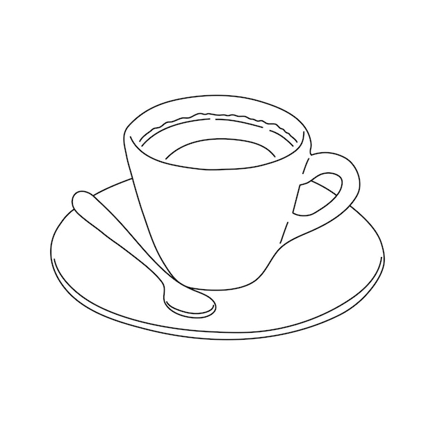 Une Tasse De Café Sur Une Soucoupe Avec Une Cuillère Illustration Vectorielle Dans Le Style De Croquis
