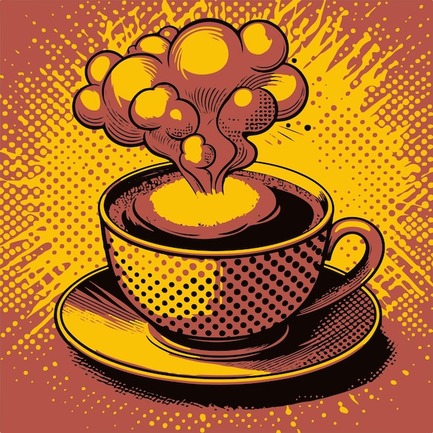Vecteur une tasse de café à la vapeur pop art