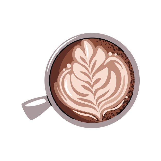 Tasse de café vue supérieure Latte cappuccino americano Boisson au café chaud avec une image dans une tasse Illustration de dessin animé plate isolée sur fond blanc