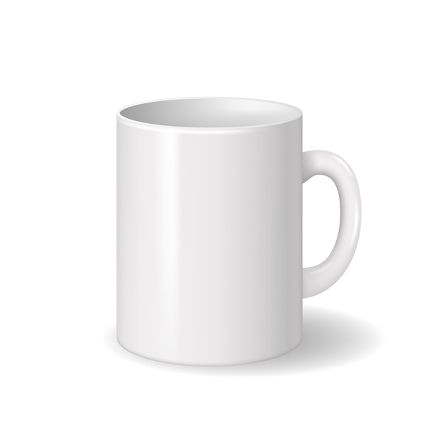 Tasse en céramique blanche isolée réaliste avec des ombres.