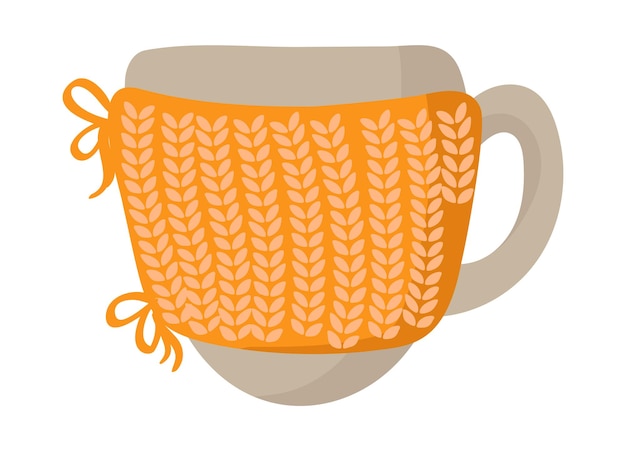 Tasse confortable avec couverture tricotée à la main illustration vectorielle plate élément d'automne pour la conception de sites Web de carte de voeux de Thanksgiving Day