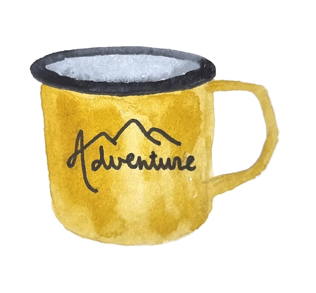 Vecteur tasse en émail dessiné main aquarelle pour camping clipart