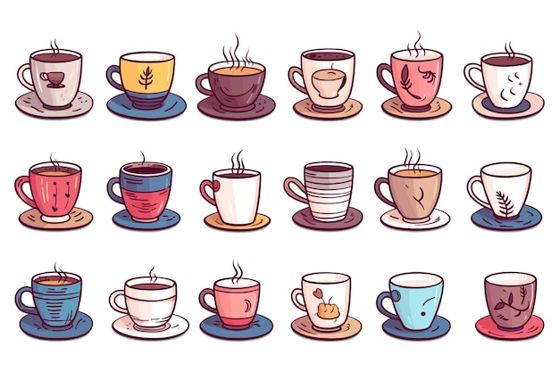 Vecteur tasse, ensemble, vecteur, clipart, fond blanc