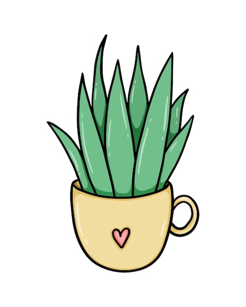 Tasse En Forme De Pot Avec Poignée Avec Fleur De Plante D'intérieur Feuilles Nature Dessin Animé Doodle Coloriage Linéaire