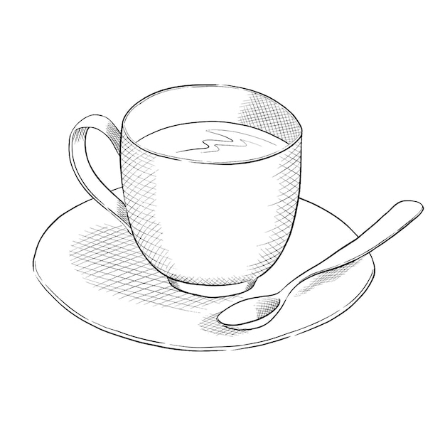 Tasse d'illustration de contour de vecteur de café. Ensemble de boulangerie.