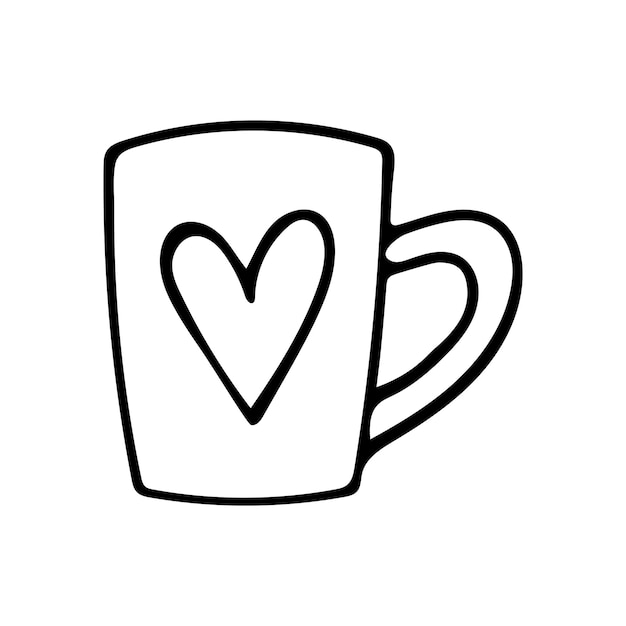 Tasse Mignonne De Doodle Dessinés à La Main Avec Coeur Vector Mug Cipart Outline