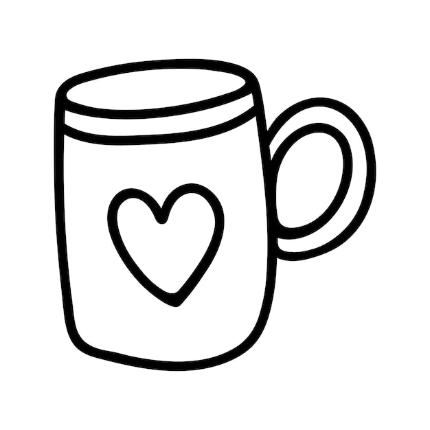 Tasse De Thé Ou De Cacao Dessinée à La Main Avec Illustration Vectorielle Coeur Doodle