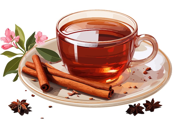 Vecteur tasse de thé avec de la cannelle et de l'anis sur fond blanc illustration vectorielle