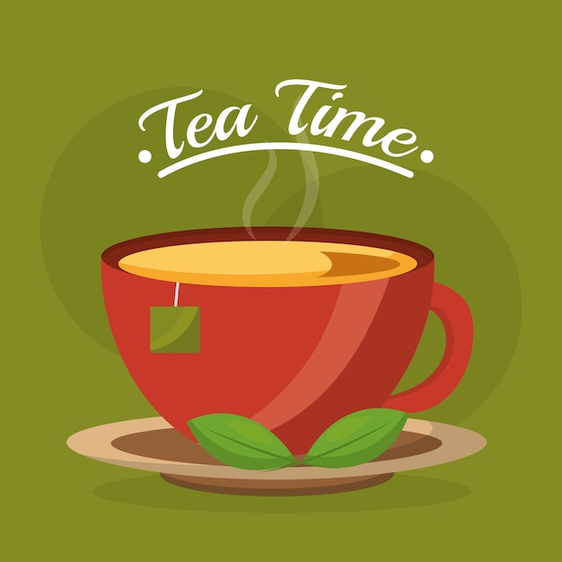 tasse de thé et sachet de thé feuilles de menthe sur plat