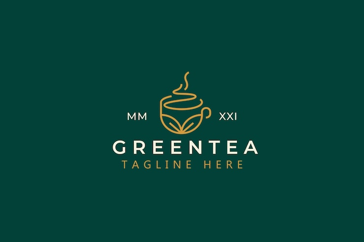 Vecteur tasse thé vert chaud naturel concept logo
