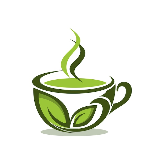 Tasse de thé vert avec icône de conception de logo de feuilles