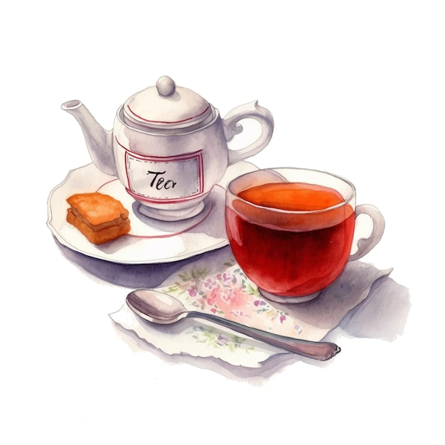 tasse et théière aquarelle