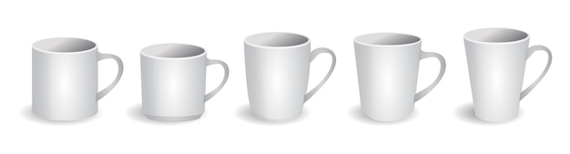 tasses à café réalistes isolées sur blanc