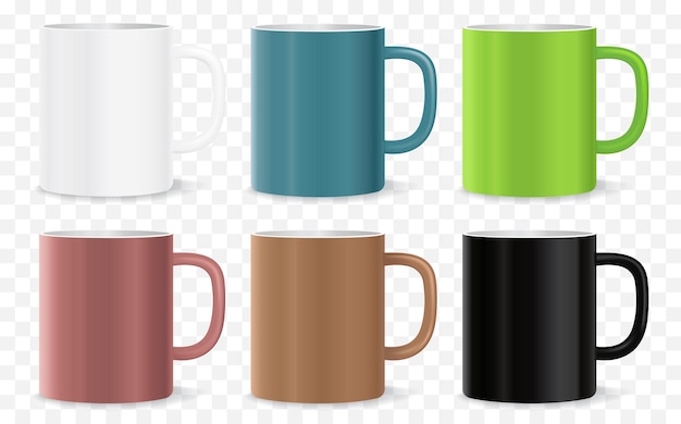 Vecteur tasses en céramique colorées vector mockup modèles de tasse de café vierges isolés prêts pour la conception