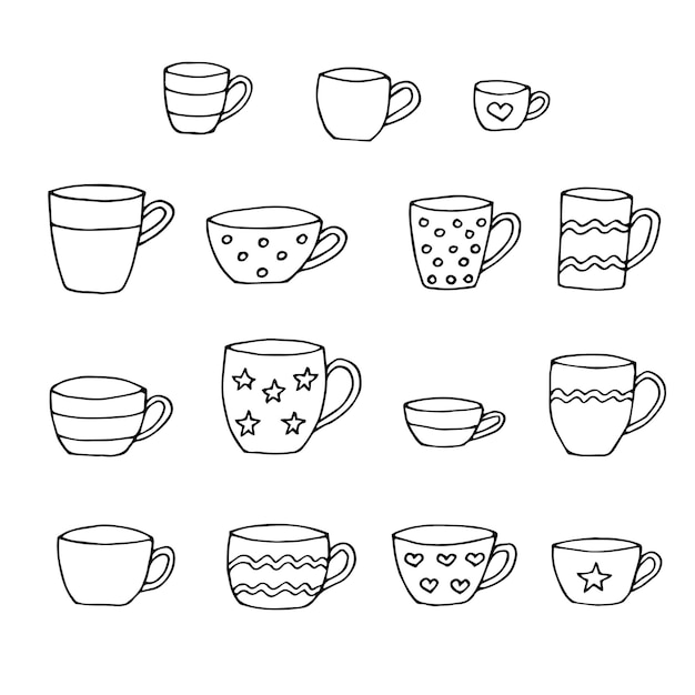 Tasses set vector illustration dessin à la main doodles