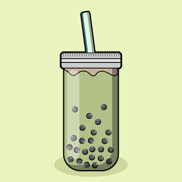 Tasses à thé vert au lait à bulles de dessin animé. Illustration vectorielle de tasses à thé à bulles