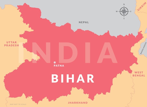 État du Bihar en Inde avec la capitale Patna carte dessinée à la main