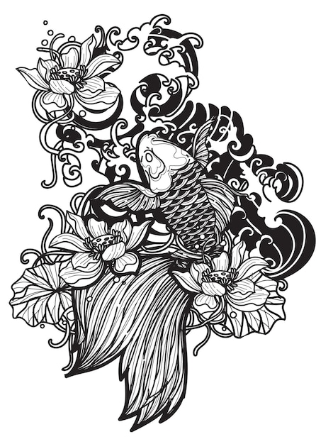 Tatouage Art Japon Poisson Design Main Dessin Et Croquis Noir Et Blanc