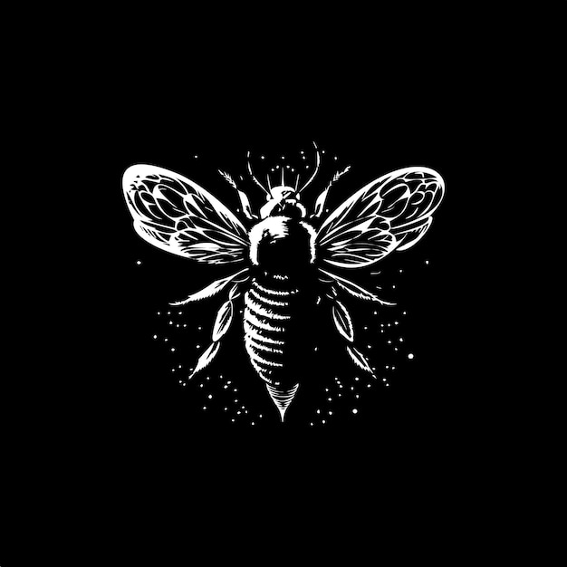 Tatouage de dotwork d'abeille avec des points d'ombrage de profondeur illusion tatouage de basculement Dessin à la main emblème blanc d'insecte sur fond noir pour l'art corporel croquis minimaliste logo monochrome Illustration vectorielle