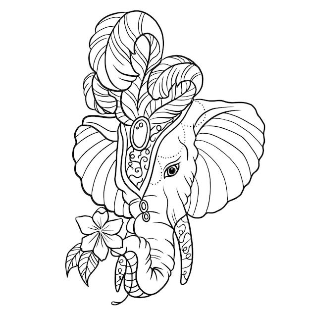 Vecteur tatouage éléphant griffonnage dessin animé kawaii anime coloriage mignon illustration clipart