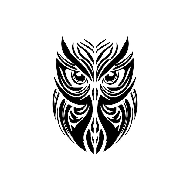 Tatouage d'un hibou noir et blanc aux motifs polynésiens