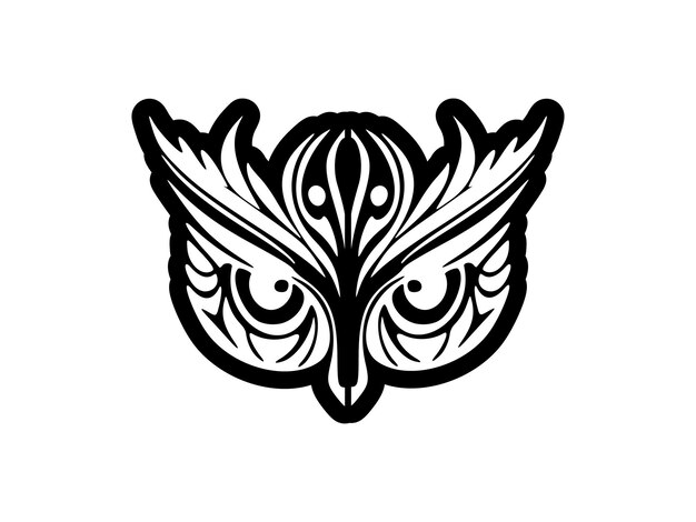 Un tatouage de hibou noir et blanc avec des motifs polynésiens sur le visage