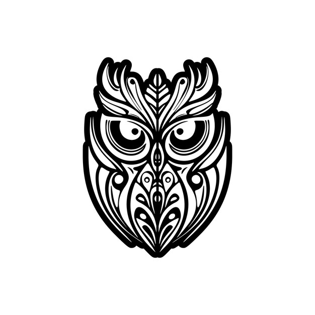 Tatouage de hibou noir et blanc avec des motifs polynésiens