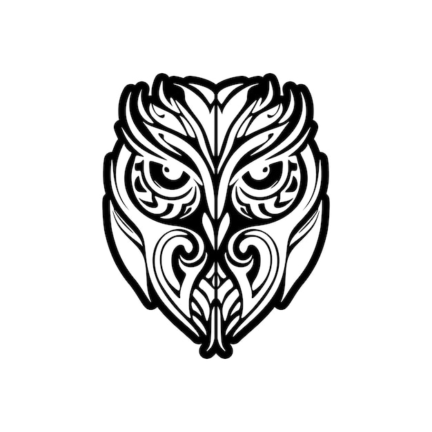 Tatouage d'un hibou en noir blanc orné de motifs polynésiens