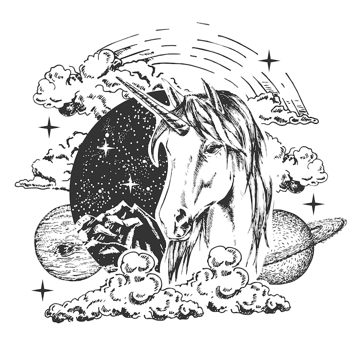 Vecteur tatouage magique de licorne