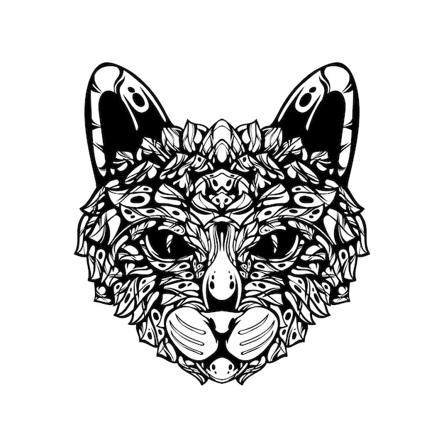 Vecteur tatouage de motif de chat décoratif tribal noir et blanc