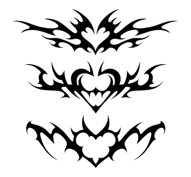 Vecteur tatouage néo tribal y2k avec forme de coeur style cyber sigilisme dessins de tatouage tribal gothique noir