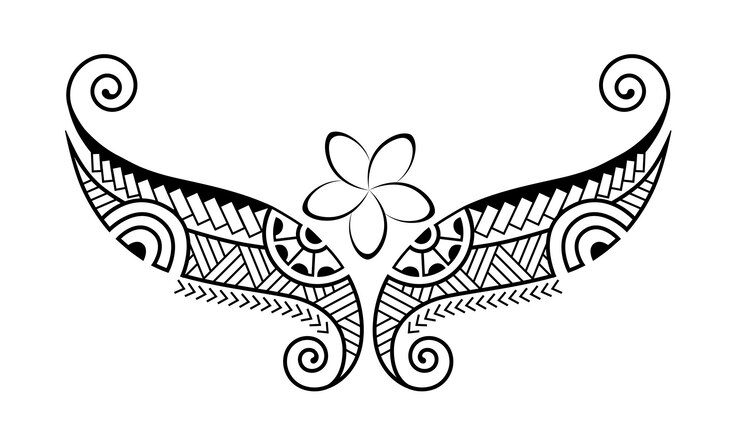 Vecteur tatouage de style maori ornement oriental décoratif ethnique avec des fleurs de frangipanier plumeria