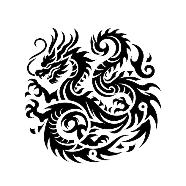 tatouage tribal moderne de dragon art de ligne abstraite d'animaux contour minimaliste vecteur