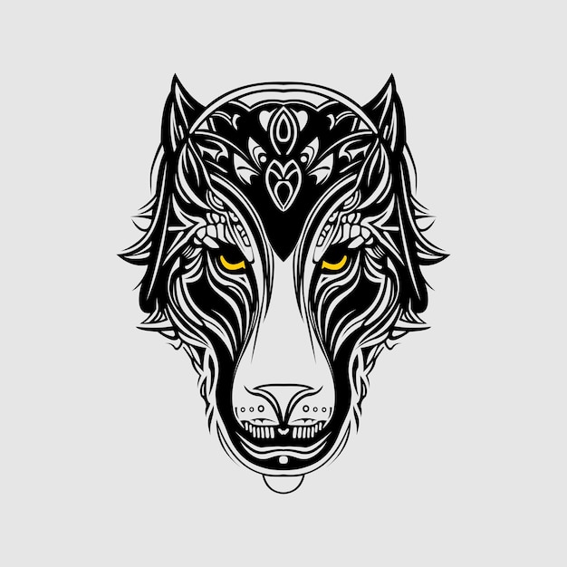Vecteur tatouage tribal de la tête de loup en illustration vectorielle de conception de style plat ornement celtique et nordique