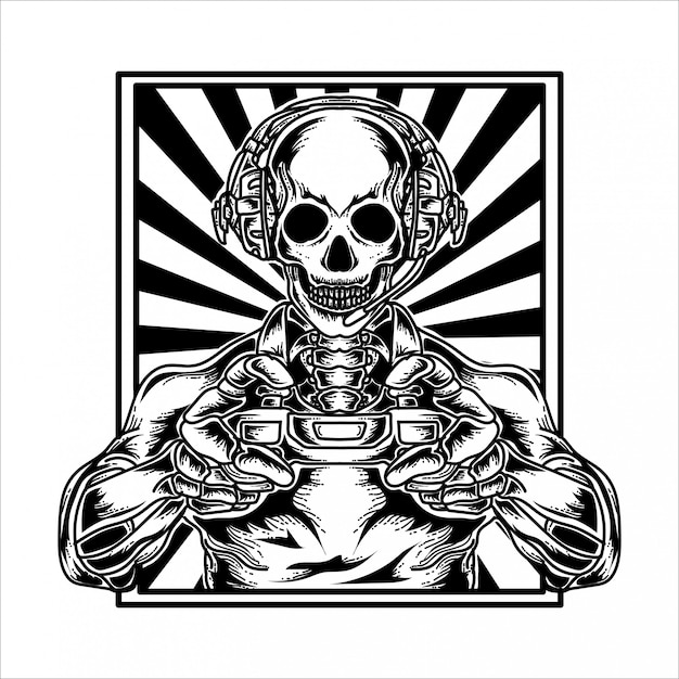 Tatouage Et Tshirt Design Skeleton Gamers Premium