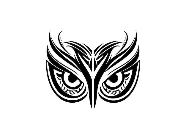 Tatouage d'un visage de hibou en blanc noir avec des motifs polynésiens