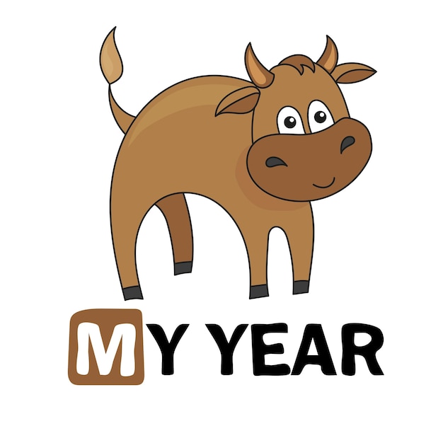 Vecteur taureau de dessin animé mignon. bébé taureau, symbole de 2021 pour l'impression mon année